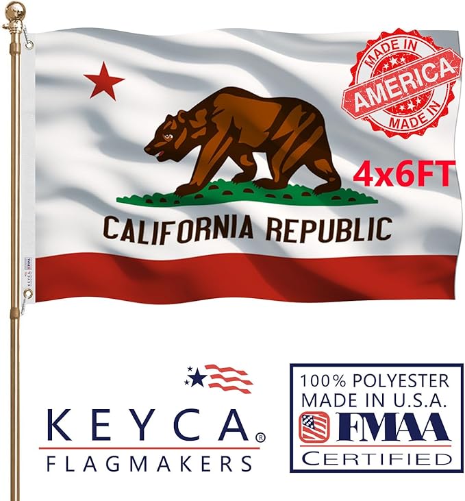 California Republic State Flag 4x6 FT Made in The USA-Heavy Duty Vibrant Colors Double Sided Cali CA Flag with 2 Brass Grommets for Home/Company/Indoor Outdoor Decoration