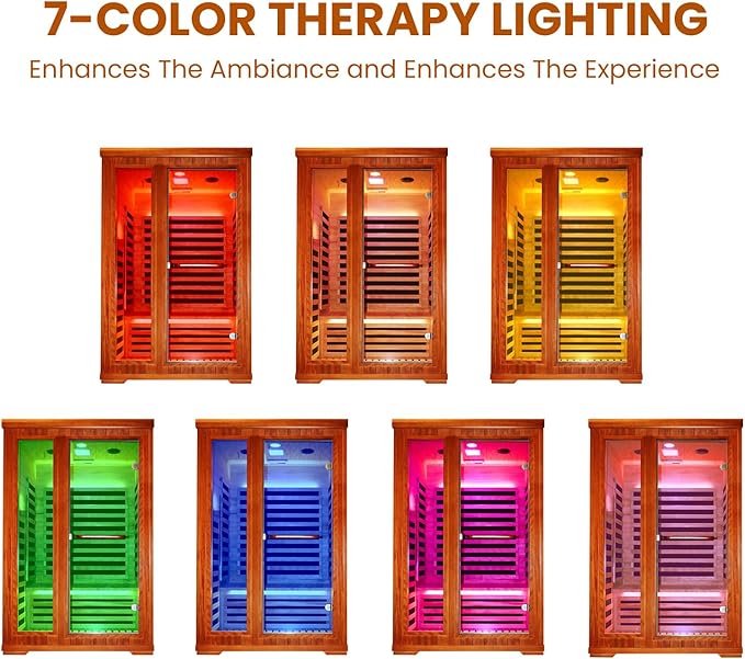 2 Person Sauna Infrared Sauna Room Far Infrared for Sauna Home Indoor 1880W/110V Low-EMF Wood Okoume Dry Sauna Two Person Sauna with Air Hole, 7 Color Therapy, Speaker (47.2 * 41.3 * 74.8 in)