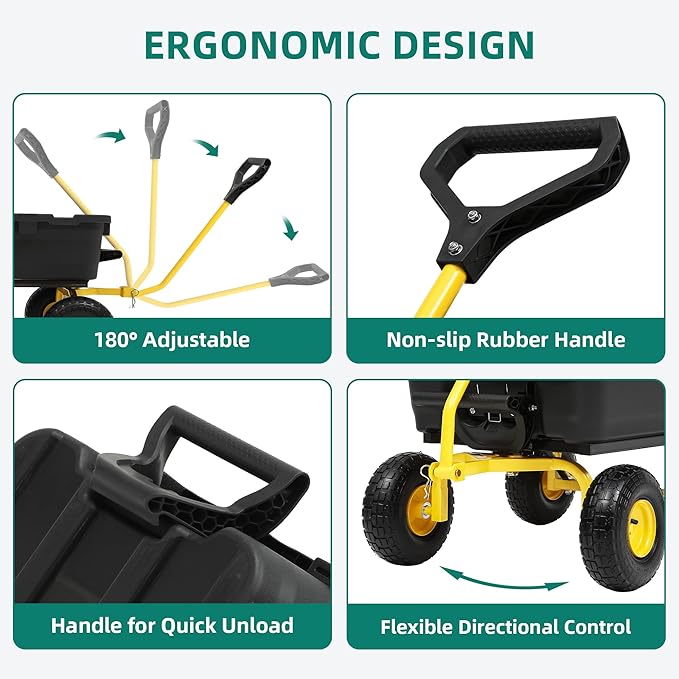 800lb Garden Dump Cart,Utility Wagon Wheelbarrows with Quick-Release System&4 Pneumatic Tires,Heavy Duty Yard Dump Wagon with Steel Frame for Yard,Farm,Garden and Christmas Hauling (Yellow)