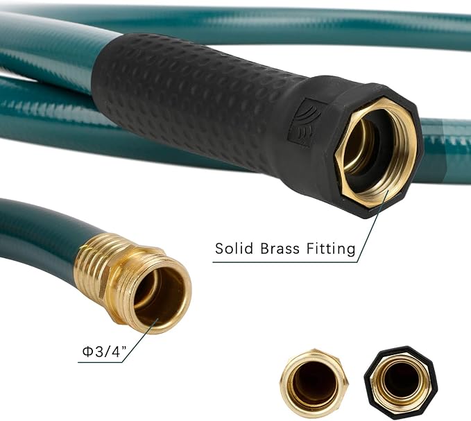 Worth Lead-in Green Garden Hose 5/8 in. x 25 ft. -Kink Free, No Leaking, Male/Female Fittings -Heavy Duty Durable Flexible Lightweight Water Pipe -Brass Aluminum Ends for Household & Yard Use