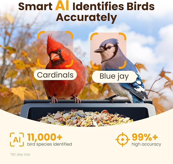 Metal Smart Bird Feeder with Camera, 2.5K UHD Bird Camera AI Identifies 11,000+ Bird's Species, Real-time Bird's Videos & Pictures, Solar Powered Wireless Outdoor, Ideal Gift