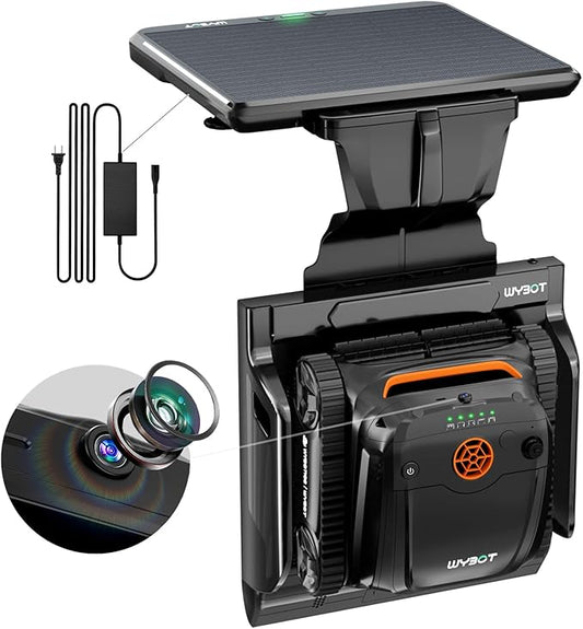 (2025 New) WYBOT S2 Solar Vision Robotic Pool Vacuum Cleaner, AI Vision, Smart Auto Docking, Dual Charging, Scheduled & Area Cleaning, 3D Adsorption for In-Ground Pools, Black&Orange