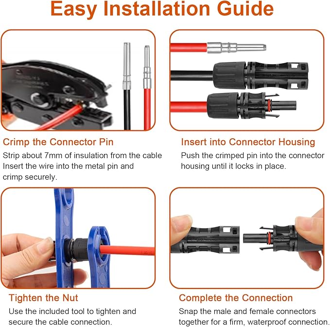 XRDS -RF Solar Extension Cable 8AWG, 10FT Red & Black Solar Panel Wire with Solar Connectors, PV Wire with Disconnect Wrenches & Extra Male/Female Connectors for RV, Camper, Inverter, Off-Grid System