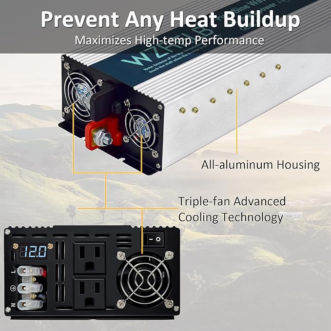 WZRELB 3500W Pure Sine Wave Inverter 36V DC to 110V 120V AC Power Converter with LED Display, Hardwire Terminal,Off-Grid Portable Power Inverter with Dual AC Outlets for Home, RV, Truck, Camping