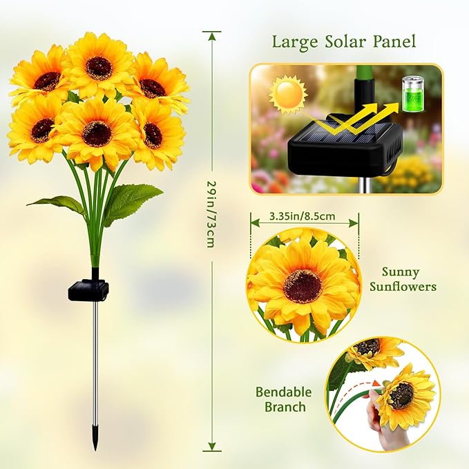 Solar Garden Lights Outdoor, 2 Pack Sunflower Lights with 12 Sunflower, Waterproof 60 Led Garden Fall Decor, Gifts for Mom Grandma, Decorative Solar Flowers for Pathway Patio Yard Flowerbed Decoration