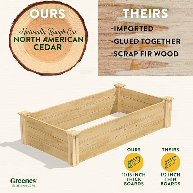 Greenes Fence Original Cedar Raised Garden Bed, 2' x 4' x 10.5" (2-Pack) - Made in USA with North American Cedar