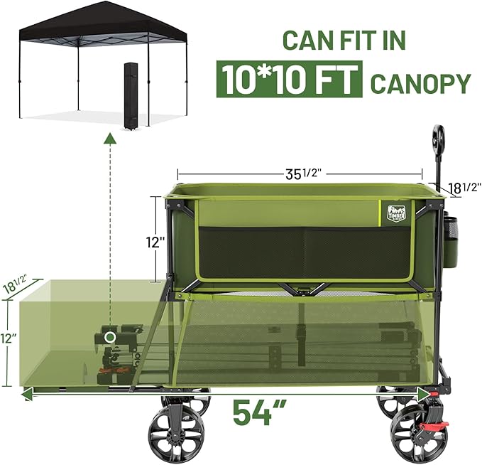 TIMBER RIDGE 400L Large Capacity Folding Double Decker Wagon with Brakes, 54" Extra Long Extender Wagon Cart, 450lbs Heavy Duty Collapsible Cart, All-Terrain Big Wheels for Camping, Sports, Shopping