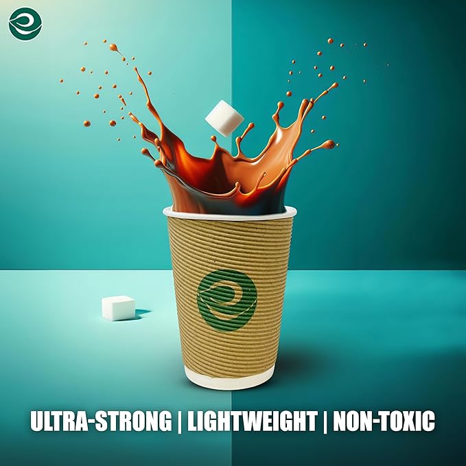 ECO SOUL 12oz Compostable Ripple Cups (100 Pack) – Biodegradable Paper Cups, Non-Toxic Disposable Cups for Hot Drinks, To-Go Coffee Cups, Eco-Friendly & Ripple Paper Cups
