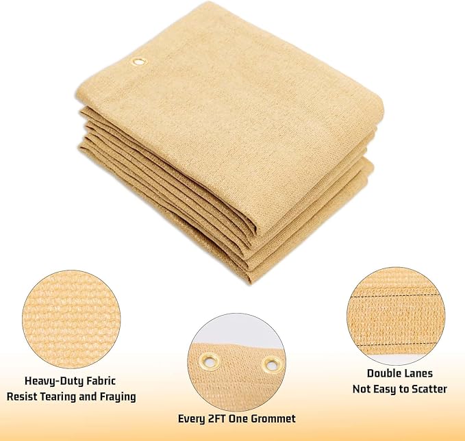 SUNNY GUARD Shade Cloth Custom Size 4x10 FT Sun Shade Screen Fabric Shade Cover Tarp with Grommets for Pergola Backyard Garden, Sand(We Customized)