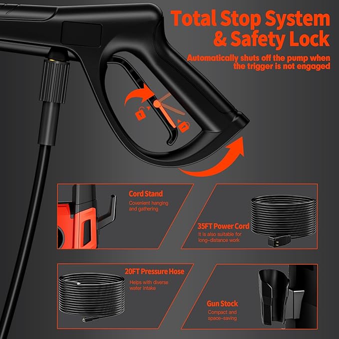 Pressure Washer, Max 2.4 GPM with Foam Cannon & 4 Nozzle Tips, Power Washer for Cars, Fences, Driveways, Home, Patios - Powerful Power Washers Electric Powered