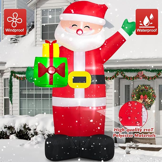 Danxilu 8Ft Christmas Inflatables Santa Claus Outdoor Decoration, LED Lights Inflatable Santa Claus with Gift Bag Giant Blow Up Outside Xmas Decorations for Yard Garden Lawn Party Holiday Decor