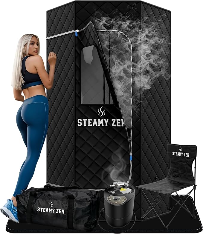 Portable Sauna Box for Home – Steamy Zen Pop Up Steam Sauna with 3L Steamer, Remote, Chair & Mat – Indoor Portable Sauna for Relaxation, Detox & Weight Loss