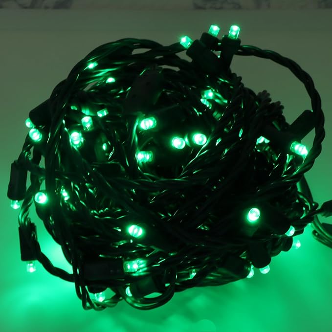 100 LED 5MM Green Christmas Lights, 33FT Indoor/Outdoor String Light, Mini Lights for Garden, Patio, Christmas Trees - Green Wire, Commercial Grade, UL Listed