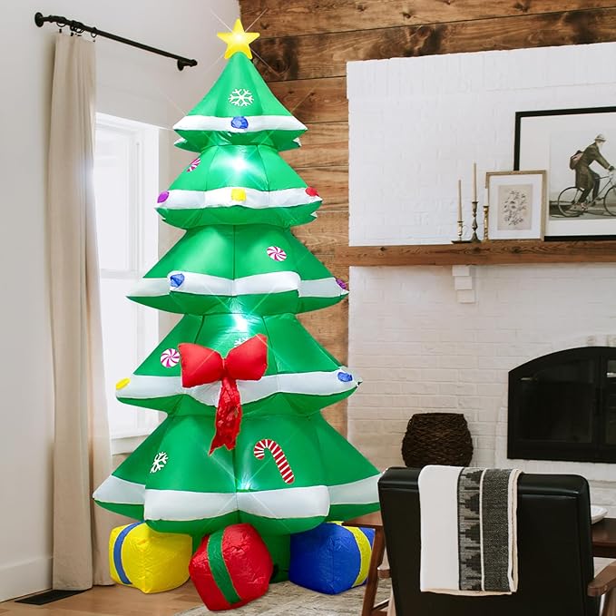 6 Foot Christmas Inflatable Christmas Tree with Gift Box Decoration with LED Lights,Cute Blow up Christmas Tree Indoor Outdoor Decoration - WM - 22