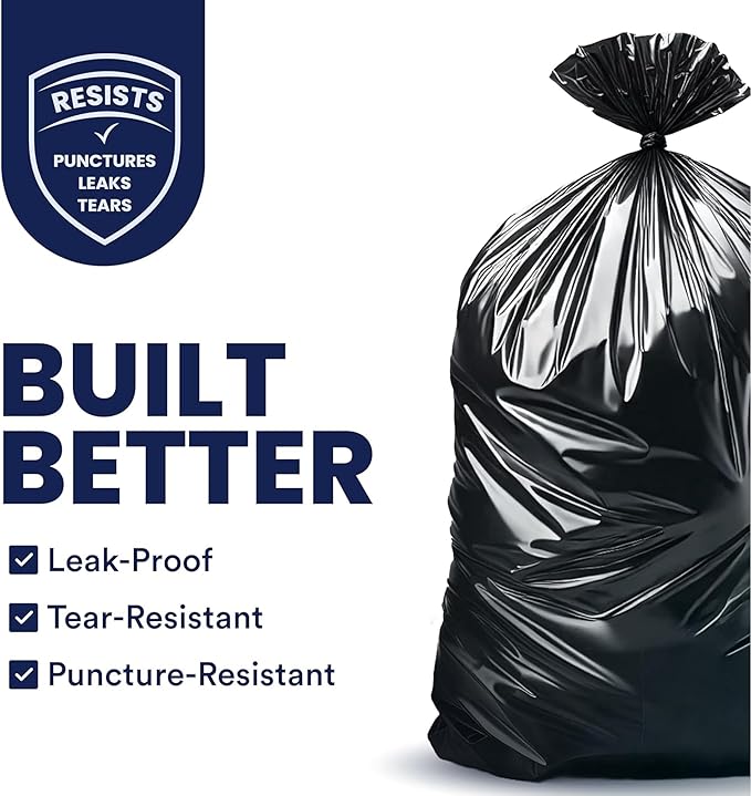 Plasticplace 55-60 Gallon Trash Bags, Heavy Duty Black Garbage Bags, 100 Count for Lawn, Yard, and Outdoor Waste Disposal, Ideal for Industrial Trash Cans, Contractors, and Home Improvement Projects