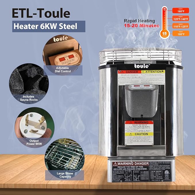 Outdoor Steam Sauna, Canadian Red Cedar Saunas 3 Person, 6KW ETL Toule Heater, Waterproof System, 220V,Broad Benche, Modern Sauna Box, Left Door (0-195℉)