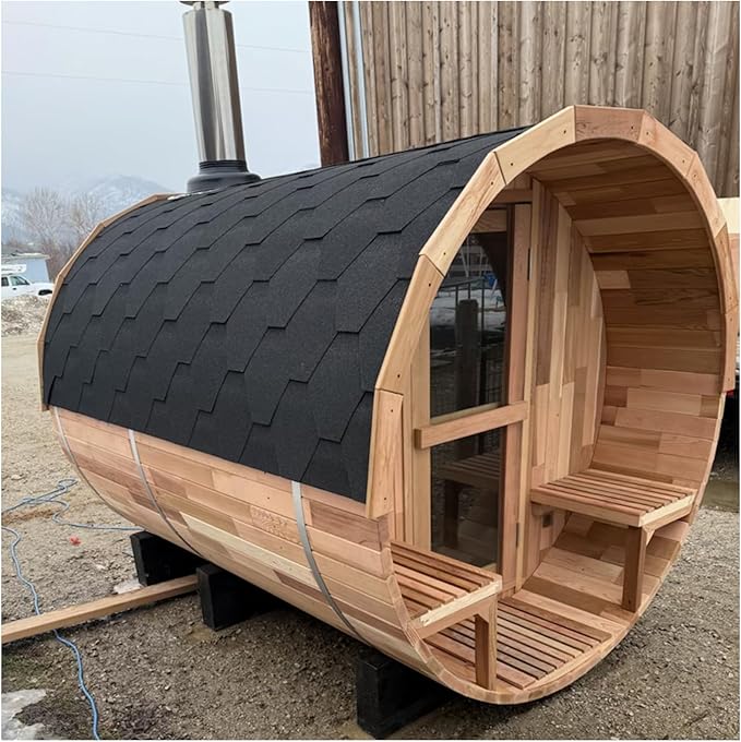 Smartmak Customized Outdoor Barrel Steam Sauna, 2-10 Person Canadian Hemlock/Red Cedar Traditional Wood Sauna Room with 220V ETL-Certified Heater, Backrest Headrest, Rocks, Light Accessories Included