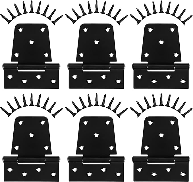 Heavy Duty Gate Hinges 3.5 inch 6 Pack Extra Thick Industrial T Barn Door Hinges Shed Door Hinges for Large Wooden Gates Wood Fence Outdoor - Black Iron Finish (Screws Included)