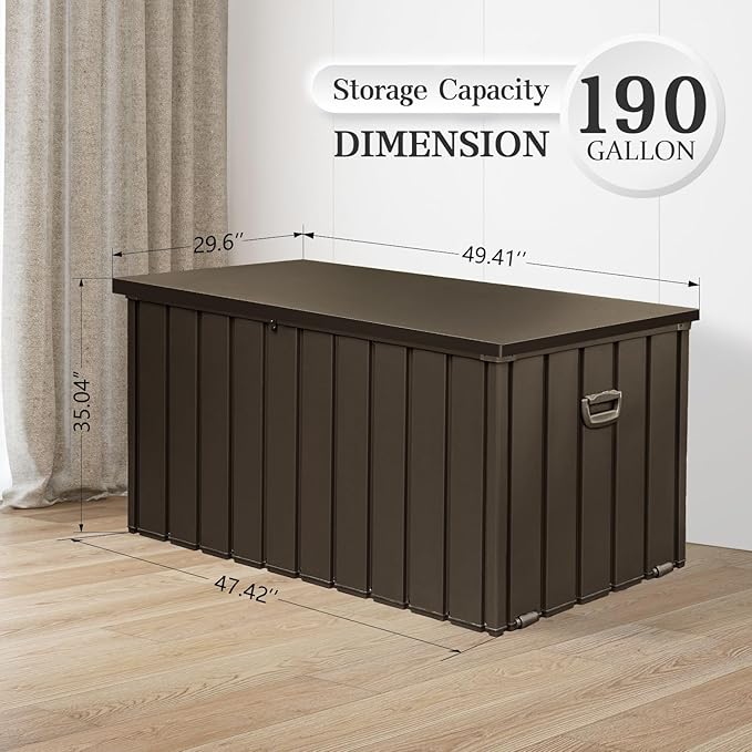 Domi 190-Gallon Outdoor Storage Box – Waterproof, Lockable Storage Cabinet for Patio Furniture, Garden Tools & Pool Supplies – Large Metal Storage for Cushions, Toys & More