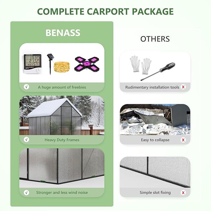 6X10 FT Greenhouse for Outdoors, Heavy Duty Polycarbonate Greenhouses, Large Walk-in Greenhouse with Roof Vent, Aluminum Hot House for Garden & Backyard