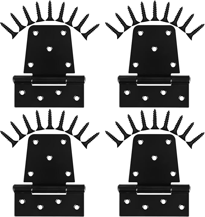Heavy Duty Gate Hinges 3.5 inch 4 Pack Extra Thick Industrial T Hinges Barn Door Hinges Shed Door Hinges for Large Wooden Gates Wood Fence Outdoor - Black Iron Finish (Screws Included)