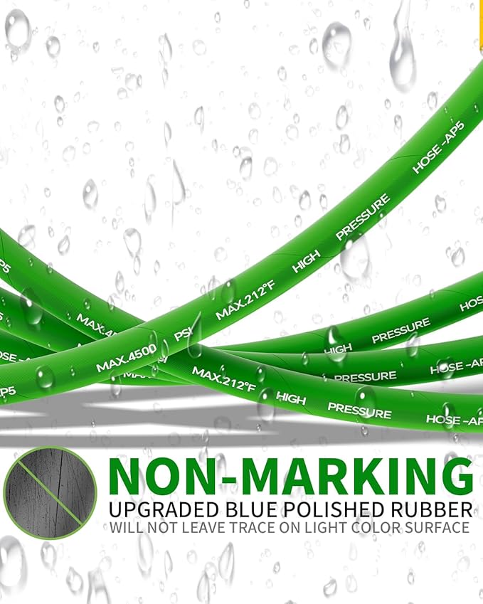 Pressure Washer Hose 150FT 3/8" for Cold and Hot Water 212°F, with Swivel Quick Connect, 4500PSI Kink Resistant Grade Steel Wire Braided, Power Washer Hose With 2pcs M22-14mm Adapter