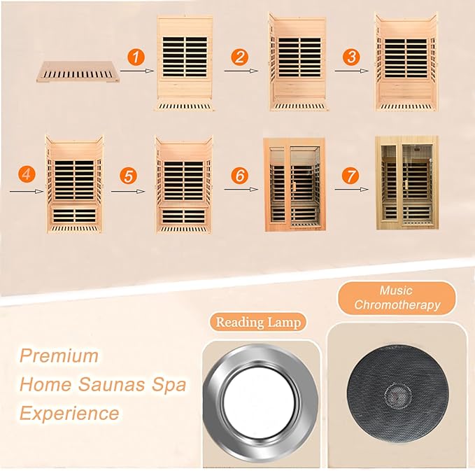 Infrared Sauna 2 Person, Low EMF Infrared Saunas for Home, Indoor Home Sauna Spa, Hemlock Wooden Sauna Room, 1500Watt, Bluetooth Speakers, Reading Lamps