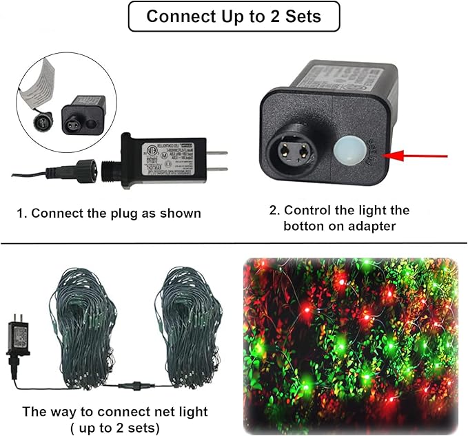 Pooqla Christmas Net Lights, 300LED Outdoor Net Mesh Lights, 14.8x4.9 ft Fairy String Lights 8 Modes Green Wire, Connectable Waterproof Decorative for Bushes Tree Garden Halloween, Red and Green