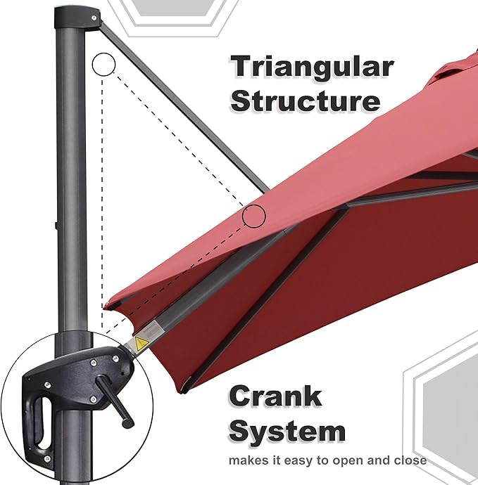 PURPLE LEAF 10' X 13' Patio Umbrella Outdoor Cantilever Rectangle Umbrella Aluminum Offset Umbrella with 360-degree Rotation for Garden Deck Pool Patio Terra