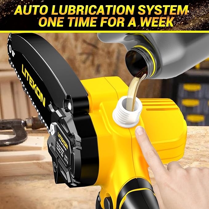 Cordless Mini Chainsaw Kit with 2000mAh Battery & Quick Charger & 2 Chains - 2025 Upgraded Best 6Inch Electric Chain Saw with Auto-Oil System, Brushles High Power Motor - Perfect for Gifts
