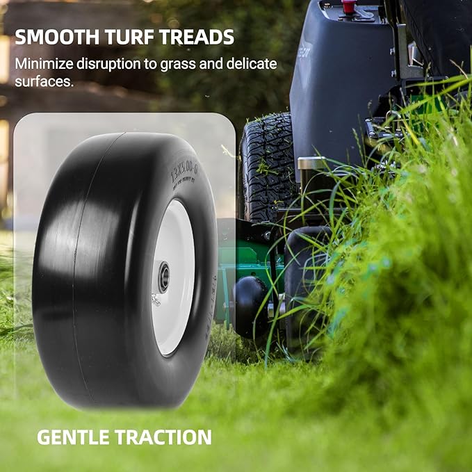 AR-PRO (2 Pack) 13 x 5.00-6" Flat Free Tire and Wheel, Replacement Solid Lawn Mower Tires with Rim, 3" Centered Hub and 3/4" Extra 5/8" Bearings - Fit for Most Riding Mower, Garden Lawn Tractor