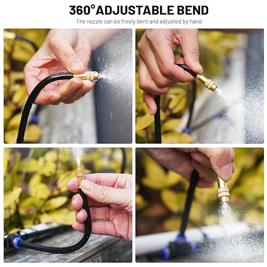 360° Adjustable Drip Irrigation System - 100FT Garden Watering System with 32 Nozzles, Garden Irrigation System, Greenhouse Accessories, Atomizing System for Yard, Lawn, Plants, 5/16 inch Hose
