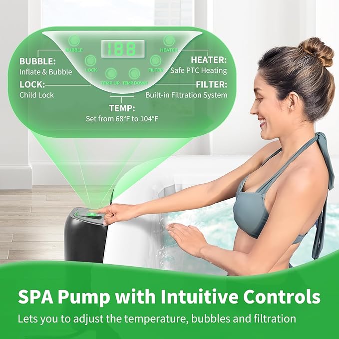 4-6 Person Square Inflatable Hot Tub, Blow Up Portable Hot Tub, Leak-Proof PVC Outdoor Spa with 130 Strong Air Jets, Heater Pump and Insulated Cover