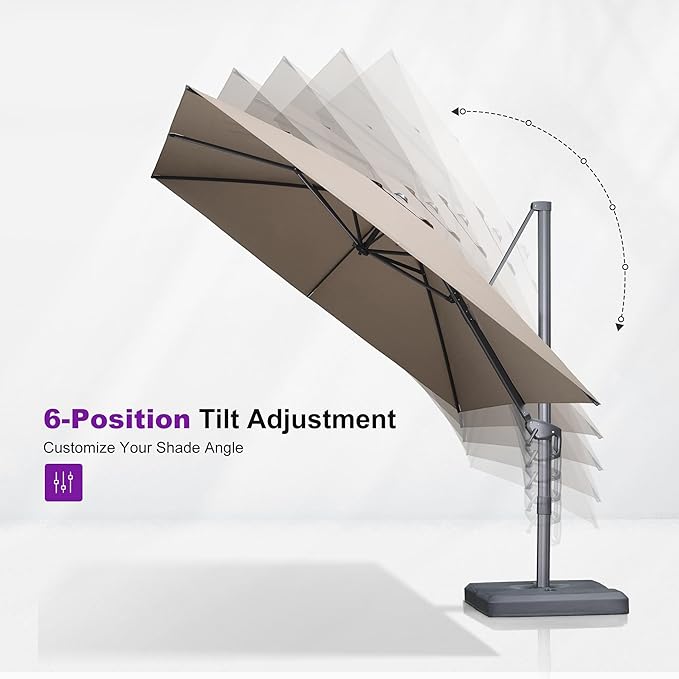 PURPLE LEAF 9' X 11.5' Rectangle Patio Umbrella Outdoor Large Aluminum Cantilever Umbrella with 3-Year Fade Resistance Recycled Fabric and 360-degree Rotation for Deck Pool Garden, Ash Mocha