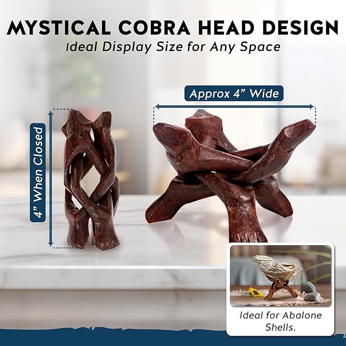 Alternative Imagination Wooden Tripod Stand - Display Stand For Home Decor, Abalone Shell, Jewelry Dish, Trinket Dish, Key Bowl, Crystal Ball and More - Stained, 4 Inches