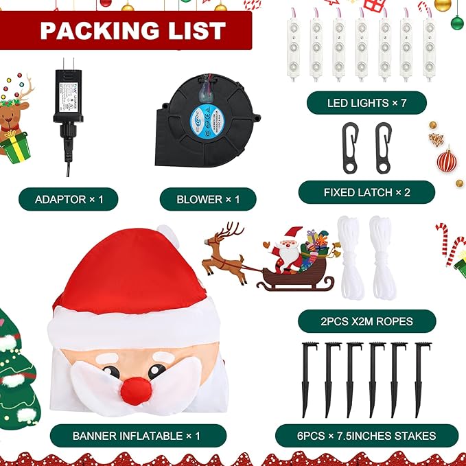 8ft Christmas Inflatables Banner Outdoor Decorations + 6ft Inflatable Snowman Santa Claus Christmas Blow Up Yard Decorations with Build-in LEDs Christmas Inflatable Decoration for Yard