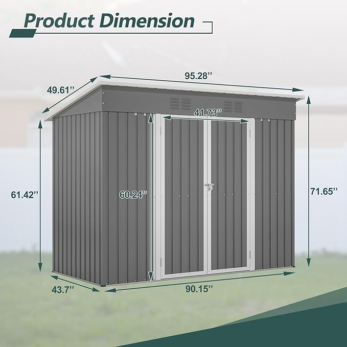 4X8 FT Outdoor Storage Shed W/Floor Base,Metal Shed W/Lockable Door & 2 Air Vents,All Weather Garden Tool House W/Updated Frame Structure,for Backyard Patio Lawn,Gray