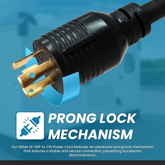 IronBox Electric NEMA L6-30P to C19 Power Cord - 20Amp, 250V, 12/3 SJT - UL Listed Heavy Duty Power Extension Cable for Generator, Data Centers, Outdoor Use, High-Powered Applications & More (8 ft)
