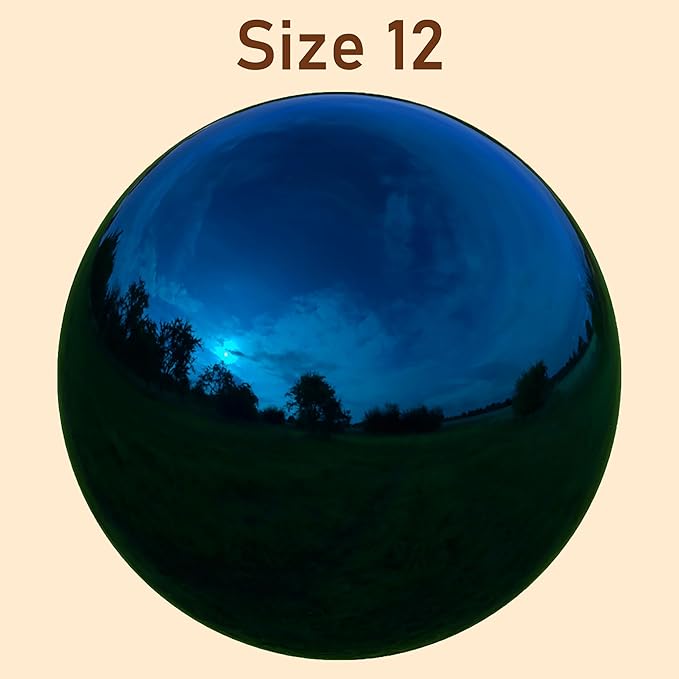 Lulu Decor, 12 Stainless Steel Gazing Ball, Shiny Garden Decoration (Blue)