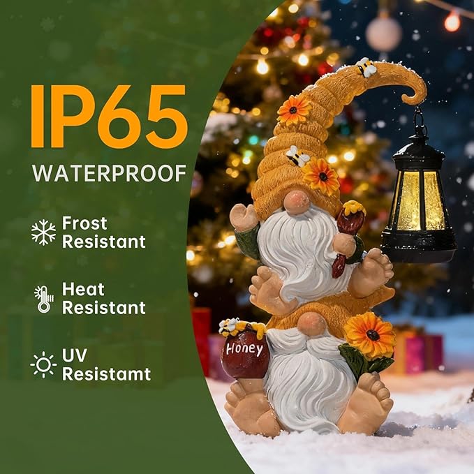 Christmas Garden Gnome Statue with Solar Lights – Large Outdoor Sculptures for Patio, Lawn, Yard – Ideal Gifts for Moms, Women, Grandma, Birthdays, – Funny Double Gnomes Decoration for Christmas