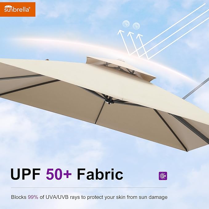 PURPLE LEAF 9' X 12' Sunbrella Patio Umbrella Cantilever Outdoor Double Top Large Rectangle Umbrella Heavy Duty 360° Rotation Offset Hanging Umbrella for Garden Deck Pool Backyard Patio Spectrum Sand