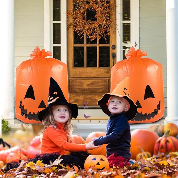Labeol Halloween Pumpkin Leaf Bags 6Pcs Halloween Decorations Outdoor Lawn Bags with Ties Goodie Trash Yard Waste Fall Garden Decor