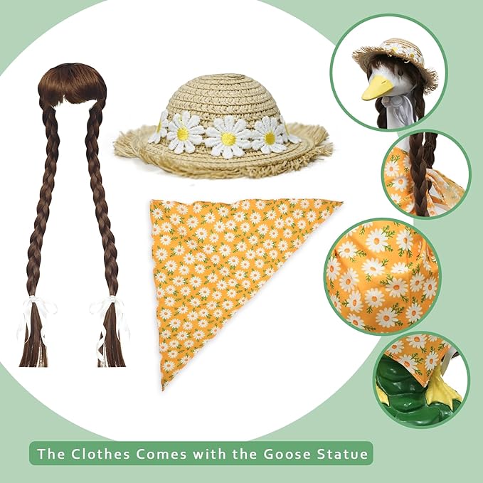 Porch Goose Outfits Statue Decor-20 Large Goose Decrations, Resin Sculpture Wear Yellow Daisy Scarf Clothing, Funny Goose, Big Duck Statue for Yard Lawn Housewarming Birthday Gifts for Mom,Women,Girl