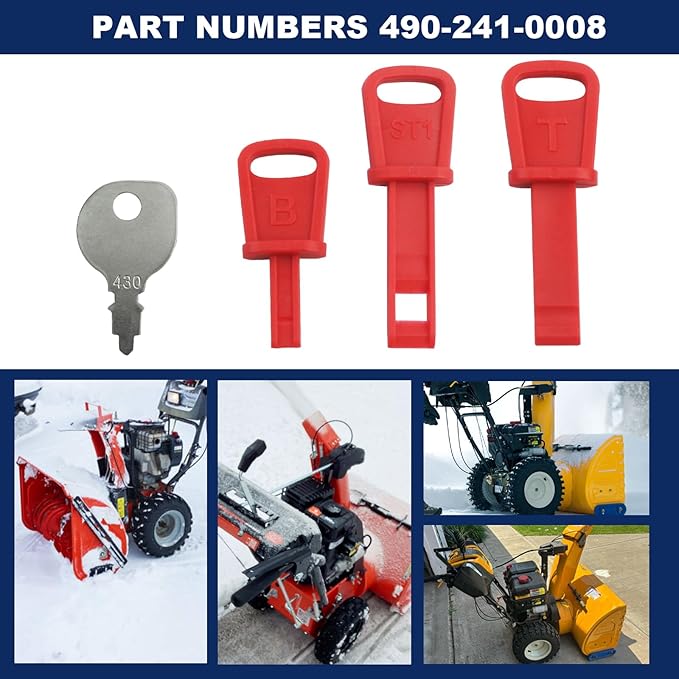 Universal Snow Blower Key Set 490-241-0008 Fits for PowerMore Troy-Bilt Briggs & Stratton MTD Craftsman Tecumseh Snow King Blower and Lawn Mower Engines (4 Keys)