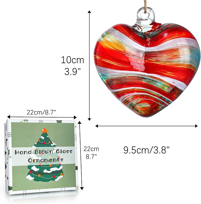 4inch Hand Blown Glass Red Heart Ornaments Hanging Friendship Hearts for Patio Garden Outdoor Decor Unique Gift for Mom