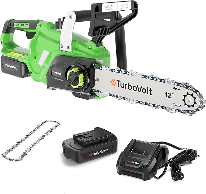 12" Cordless Chainsaw, 20V Battery Powered Chainsaw, Electric ChainSaw Cordless with 4.0Ah Battery and Charger, Brushless Rechargeable Chain Saw with Auto Lubrication for Wood Cutting, Tree Pruning