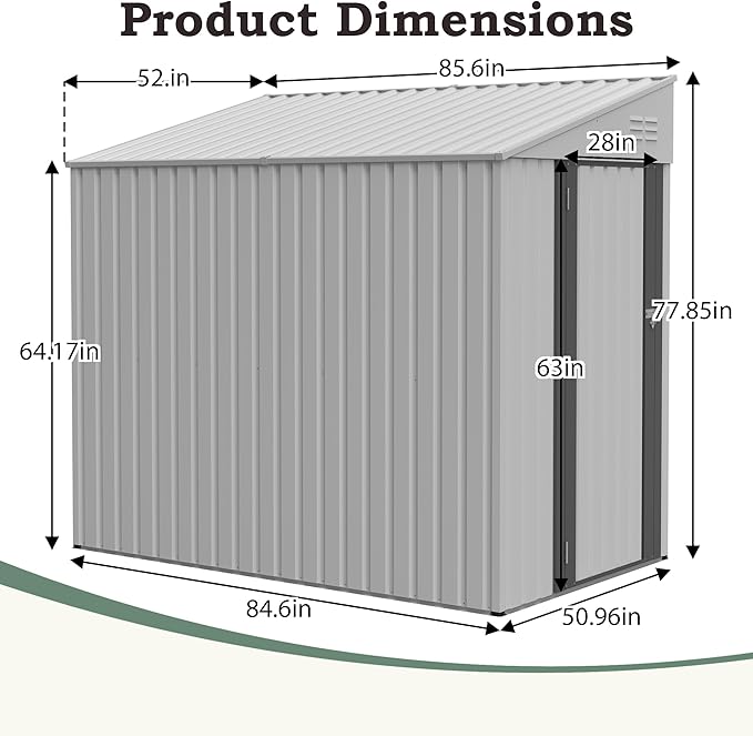 4x8 FT Outdoor Storage Shed,Lean to Lockable Metal Garden Shed Steel with Reinforced Beams,All Weather Waterproof Storage House W/Lockable Door&2 Air Vents,for Backyard,Patio,Lawn,Garden,White