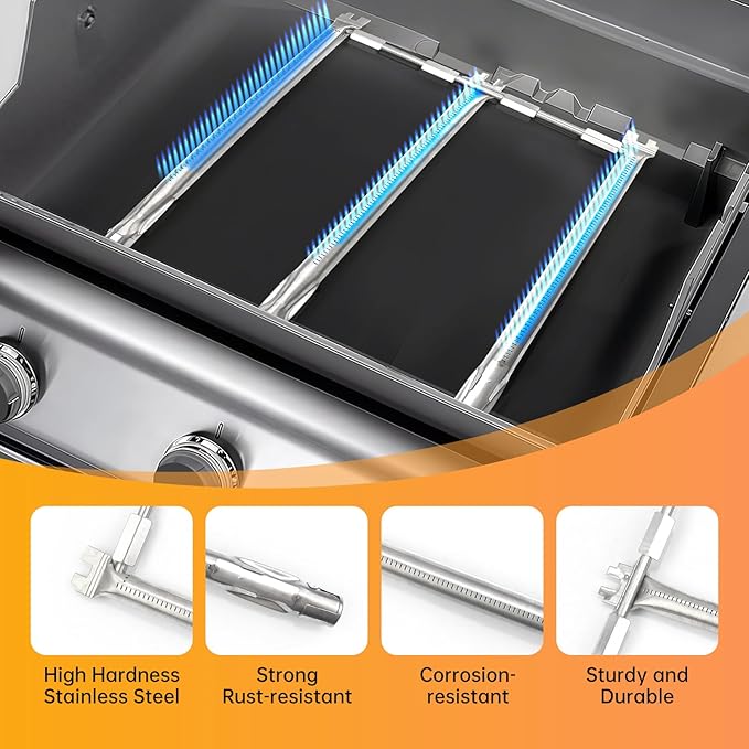 7636 Flavorizer Bars and 69787 Grill Burner for Weber Spirit I & II E-310 E-320 E-330 S-310 S-320 S330 (Front-Mounted Control), 15.3" Heat Plates & 18" Grill Burner Tube, Porcelain Steel