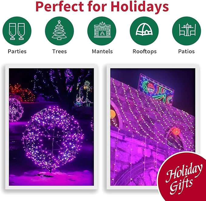 66ft Halloween Decorative Mini Lights, 200 LED Transparent Wire Fairy Starry String Lights Plug in, 11 Lighting Modes, for Halloween Decoration Outdoor Xmas Tree Party Decoration (Purple)