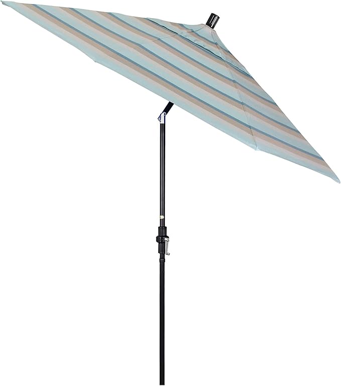 California Umbrella 9' Round Aluminum Pole Fiberglass Rib Market Umbrella, Crank Lift, Collar Tilt, Black Pole, Sunbrella Spectrum Mist